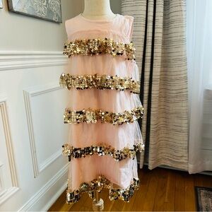 Crewcuts Pink & Gold Sequin Layered Tulle Dress 100% Cotton Lining Sz. 8